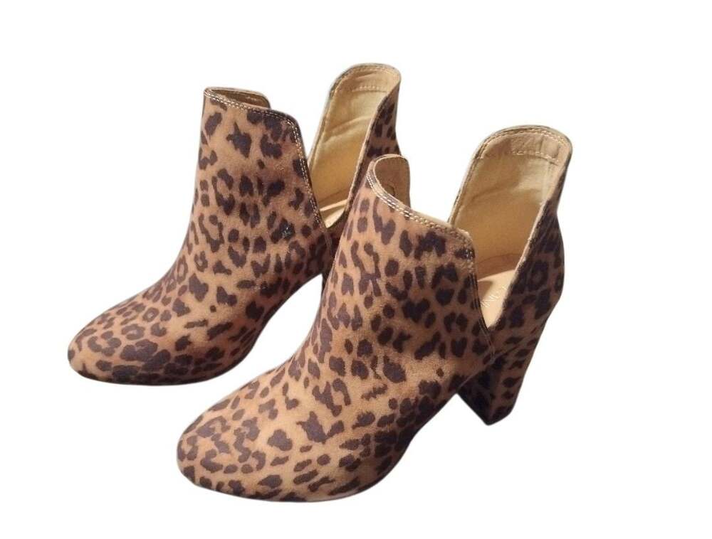 Leopard Print Cutout Ankle Booties Block Heel
